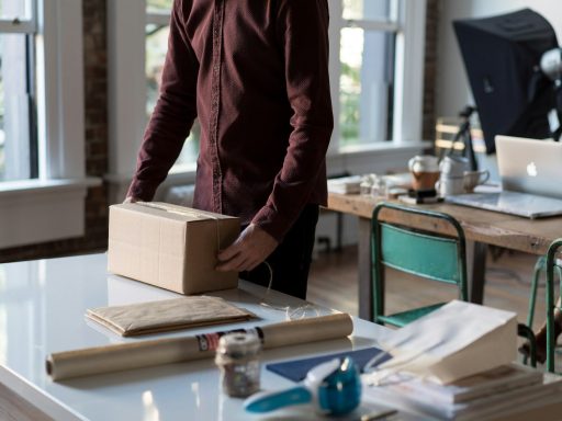 person holding cardboard box on table