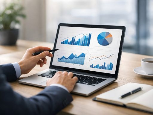 Ondernemer bekijkt webshop analytics op laptop om groeistrategie te bepalen