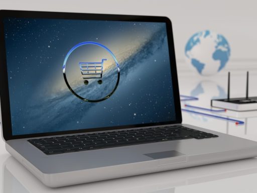 Webshophouder werkt achter laptop aan automatisering van zijn kleine webshop